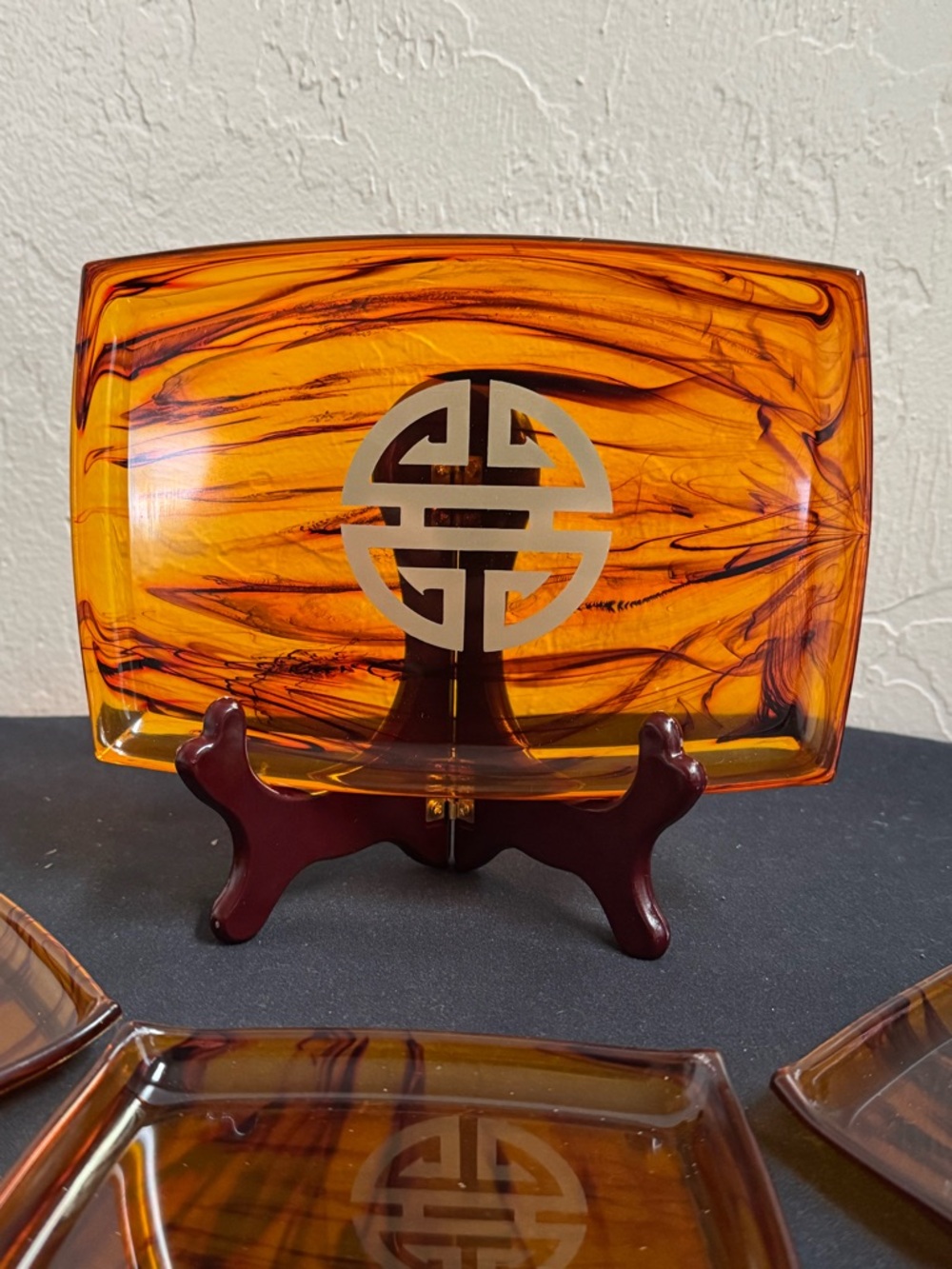 Set of 4 Vintage Faux Tortoiseshell & Gold Hostess Trays - Hollywood Regency